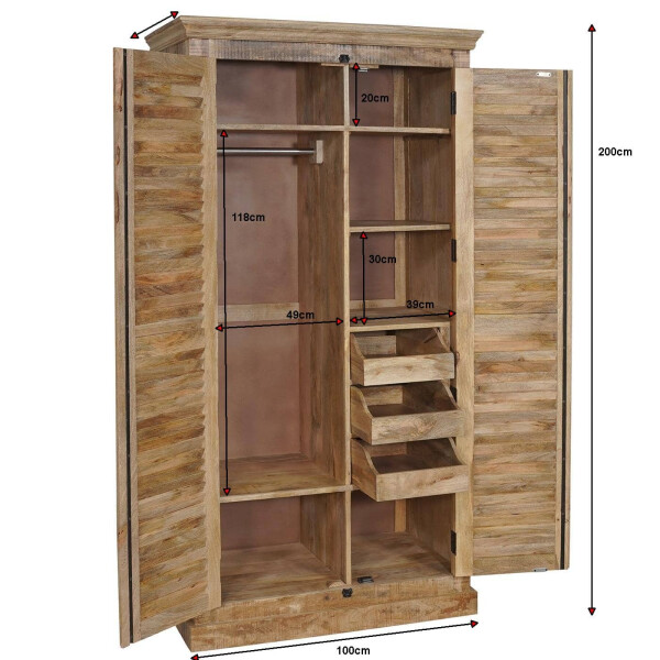 Kleiderschrank 100cm braun GUER Lamellenschrank