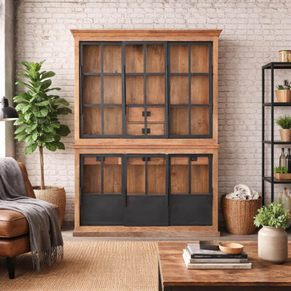 Vitrinenschrank Industrial HOXT » massiv