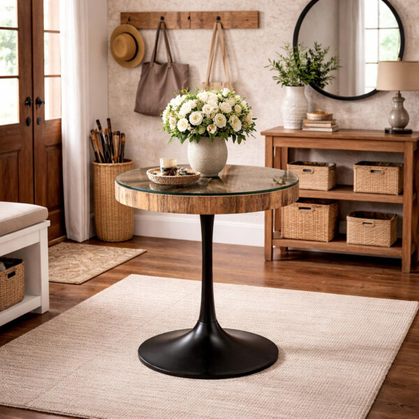 Bistrotisch rund 80cm Altholz MERID kleiner Esstisch