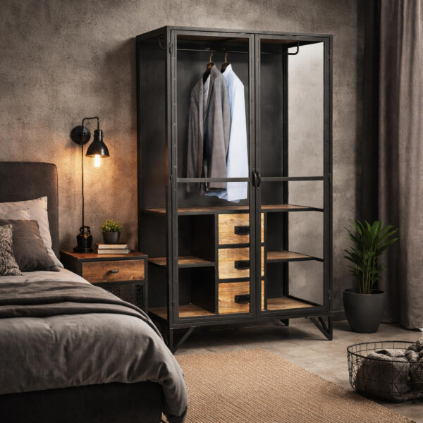 Kleiderschrank Glas BARBAR schwarz Metall » baario®